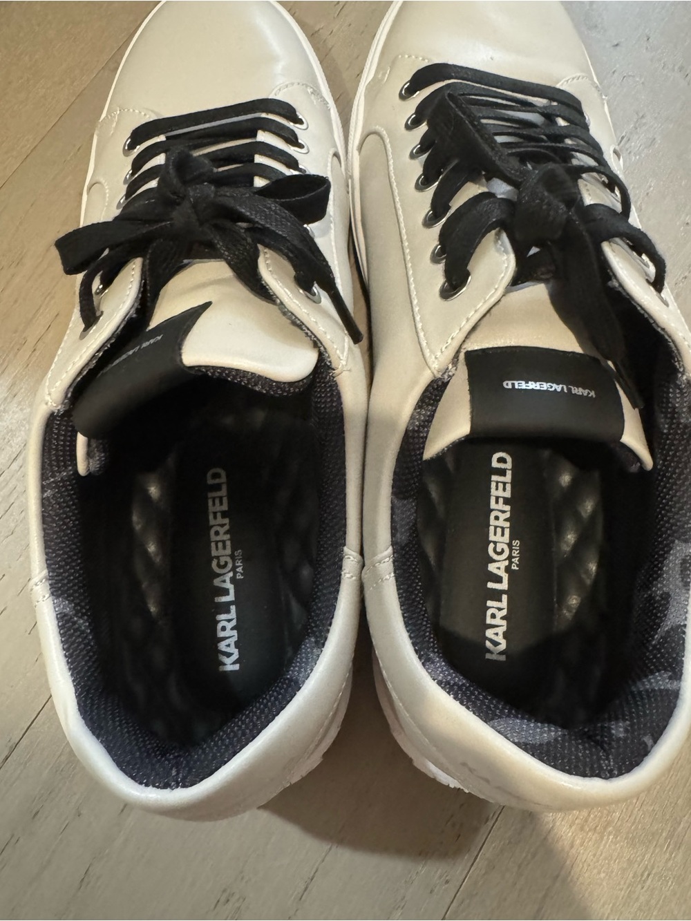 Karl Lagerfeld White Leather Sneakers with Black Laces